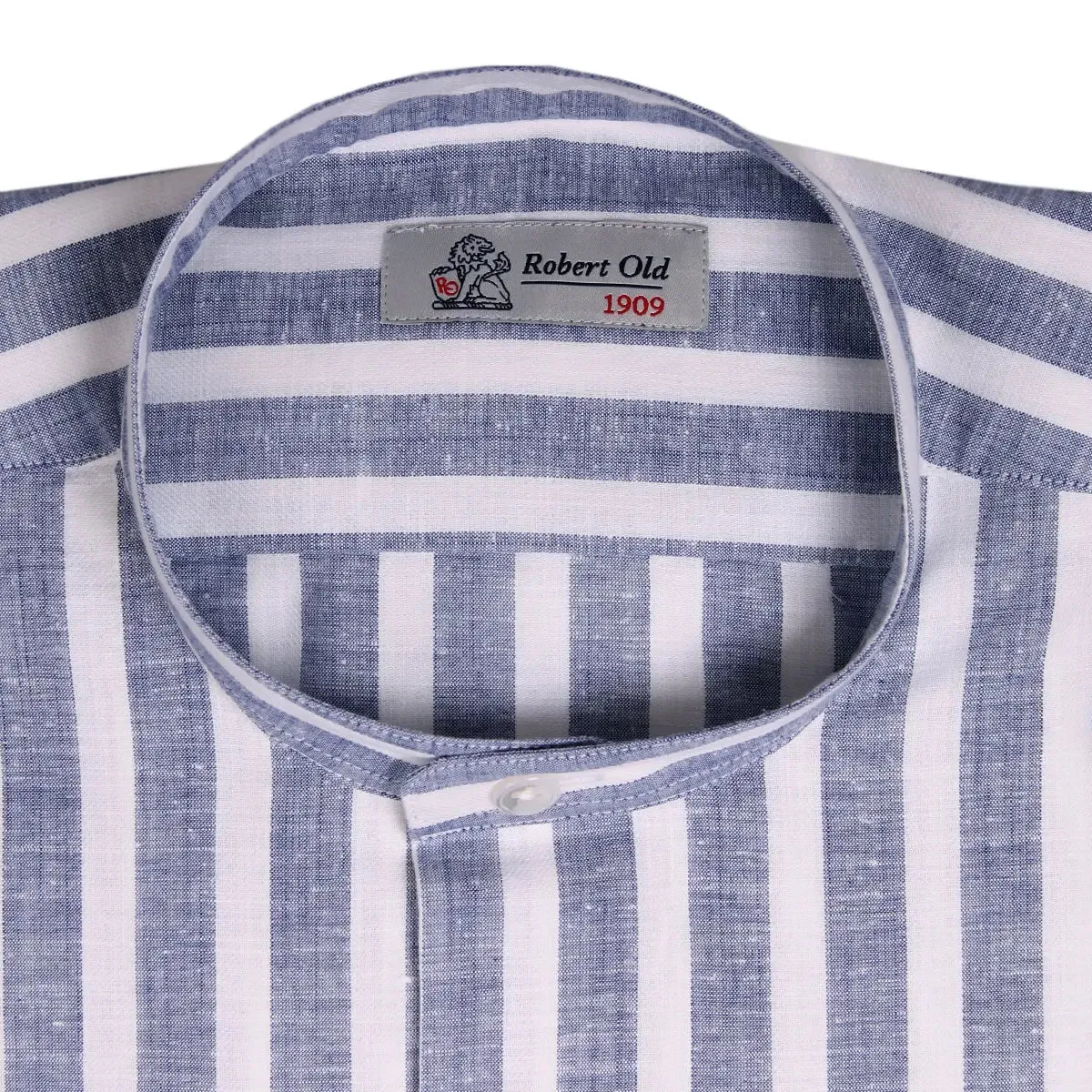 Navy & White Bar Stripe Zephir Long Sleeve Cotton Shirt