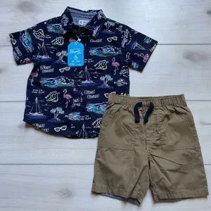 NEW Penguin Brand Beach Pattern Shirt & Short Outfit