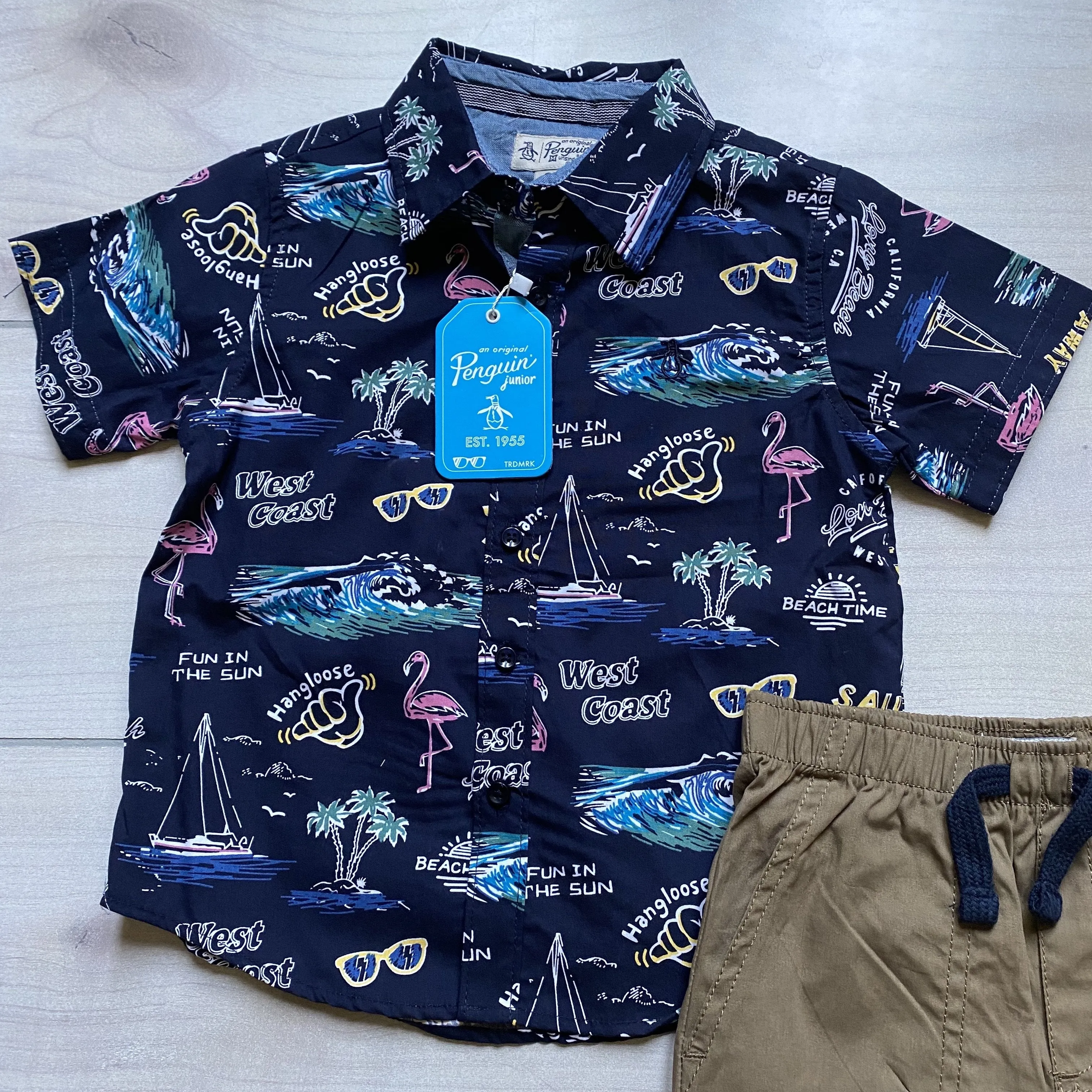 NEW Penguin Brand Beach Pattern Shirt & Short Outfit