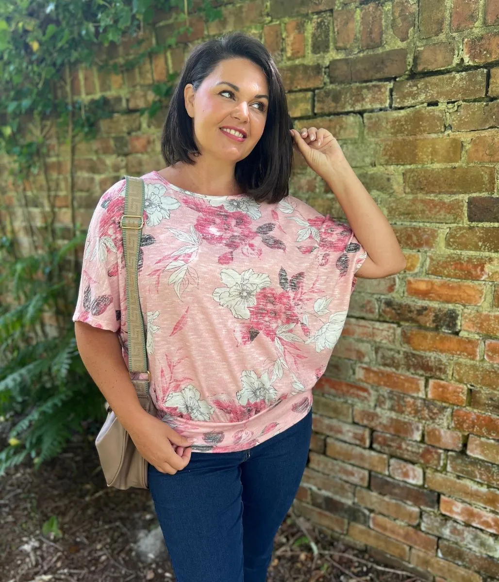 Pink Floral Gabbie Batwing Top