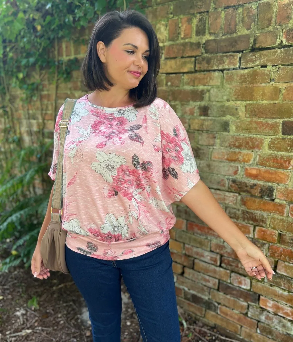 Pink Floral Gabbie Batwing Top