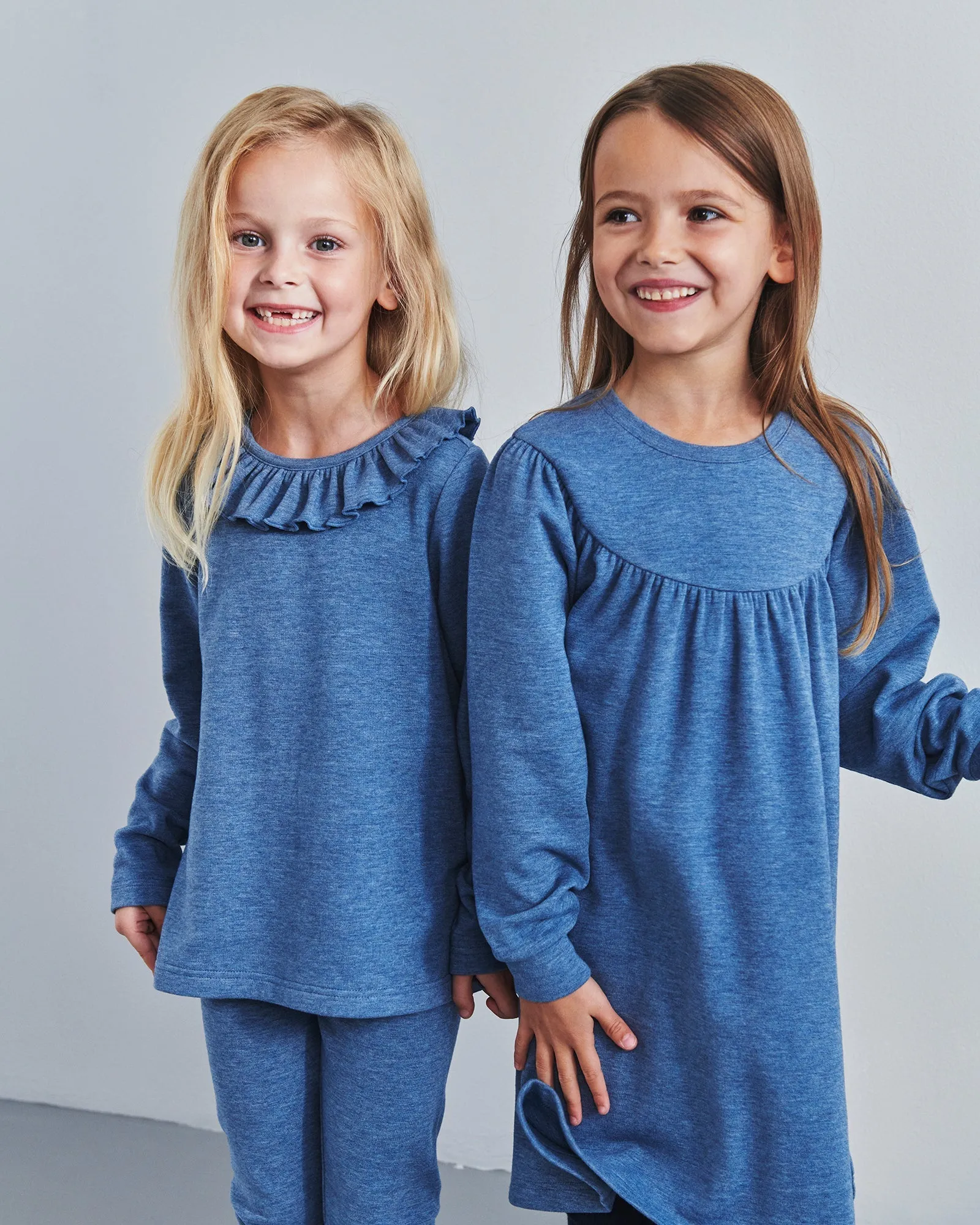 Plush Jersey Pierrot Collar Blouse - Kids - Blue Melange