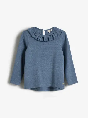 Plush Jersey Pierrot Collar Blouse - Kids - Blue Melange