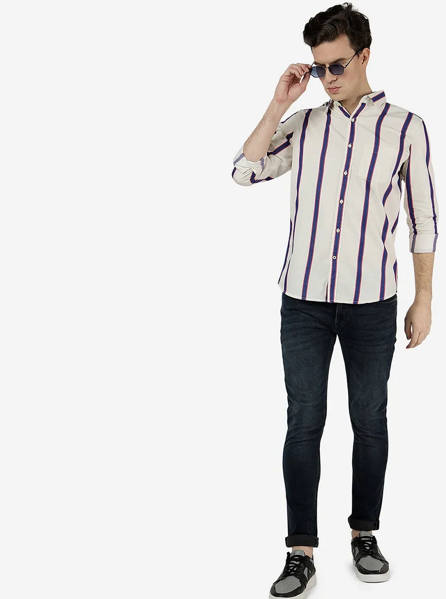 Pristine Blue Striped Slim Fit Casual Shirt | JadeBlue