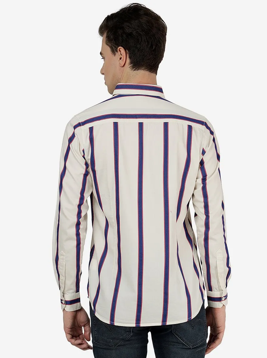 Pristine Blue Striped Slim Fit Casual Shirt | JadeBlue