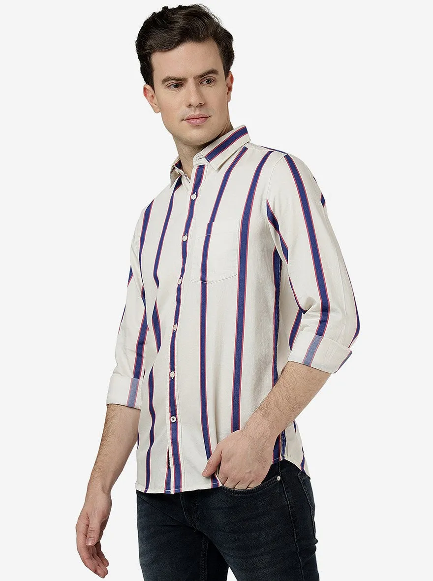 Pristine Blue Striped Slim Fit Casual Shirt | JadeBlue