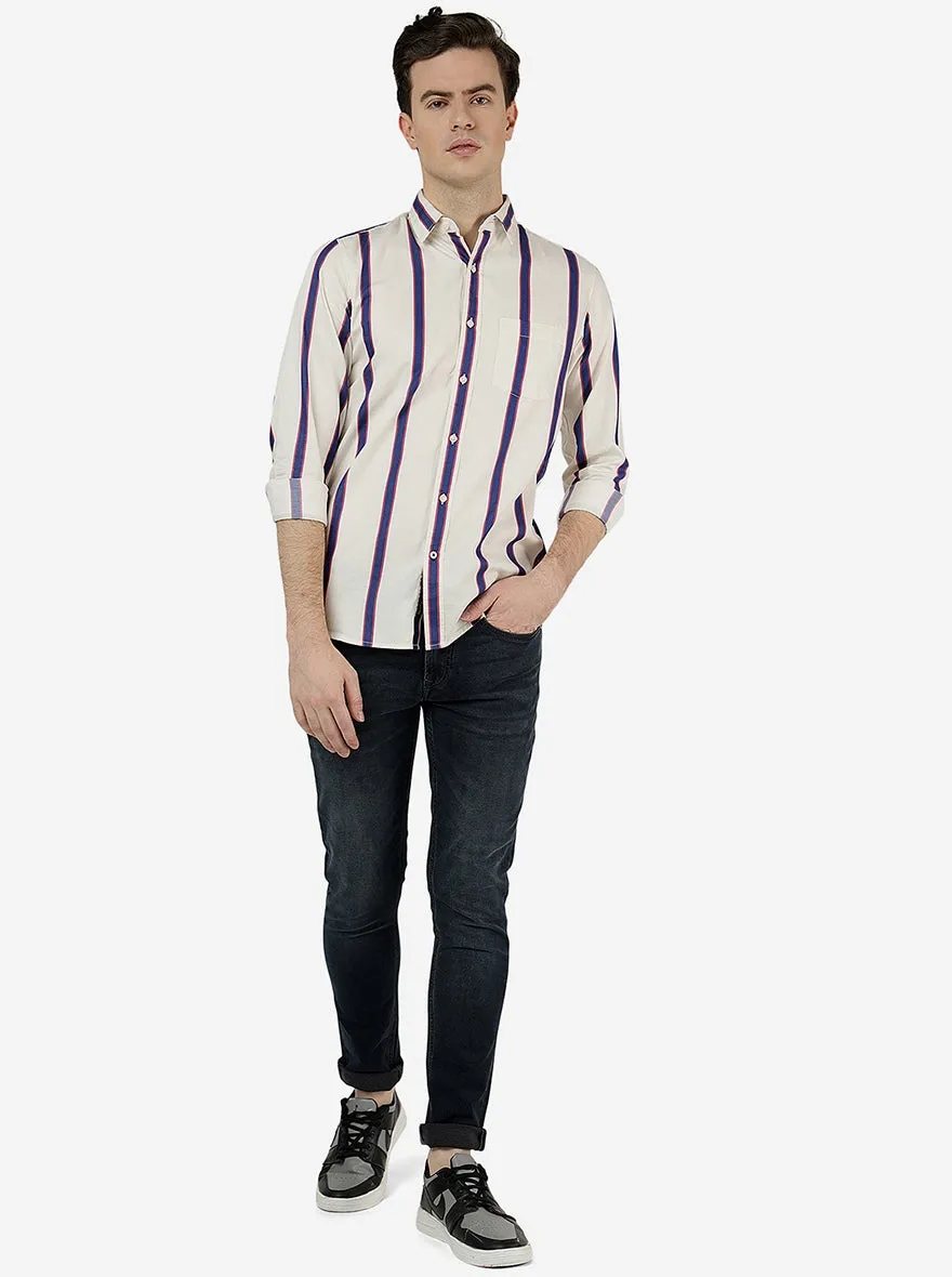 Pristine Blue Striped Slim Fit Casual Shirt | JadeBlue