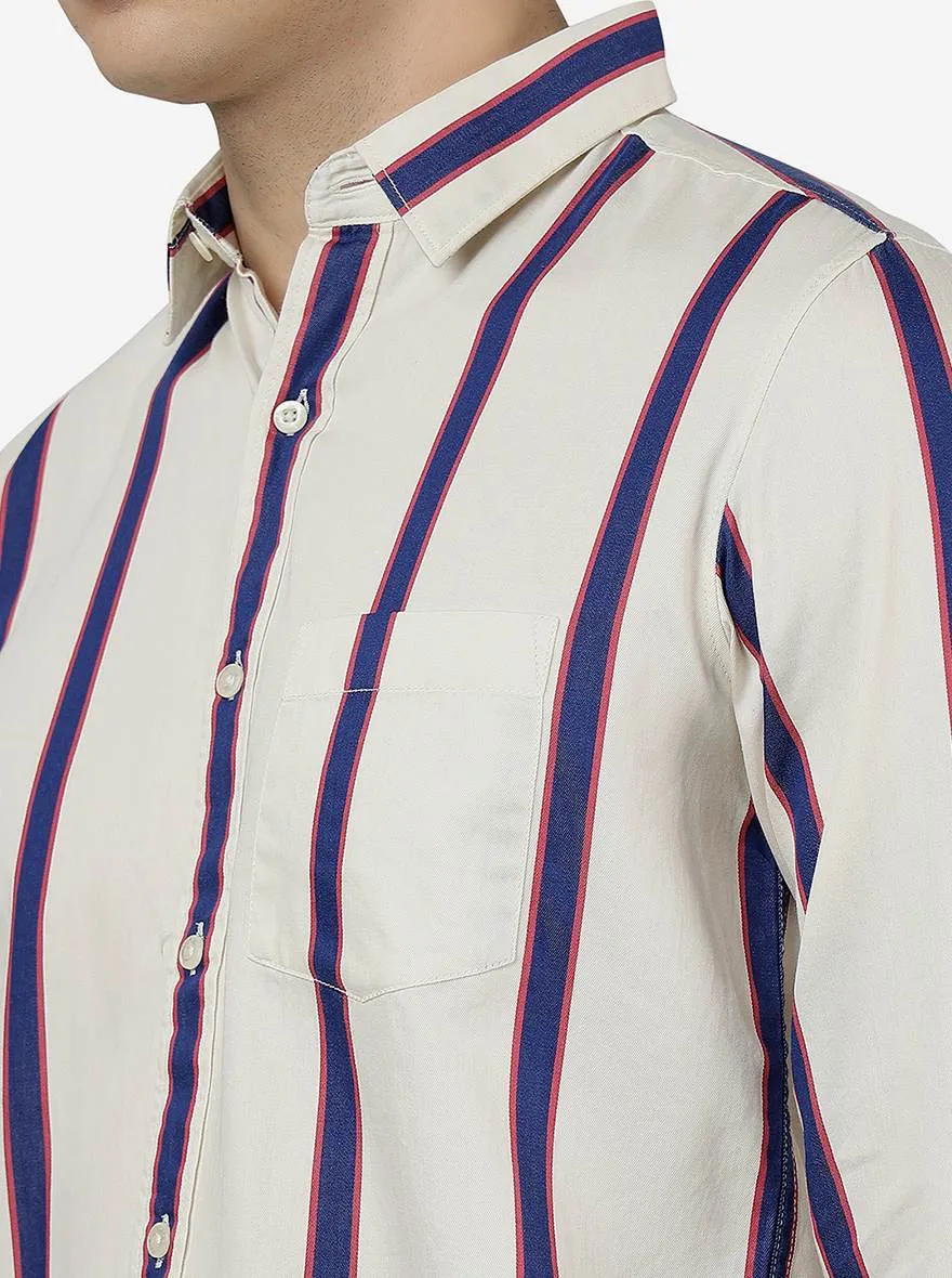 Pristine Blue Striped Slim Fit Casual Shirt | JadeBlue