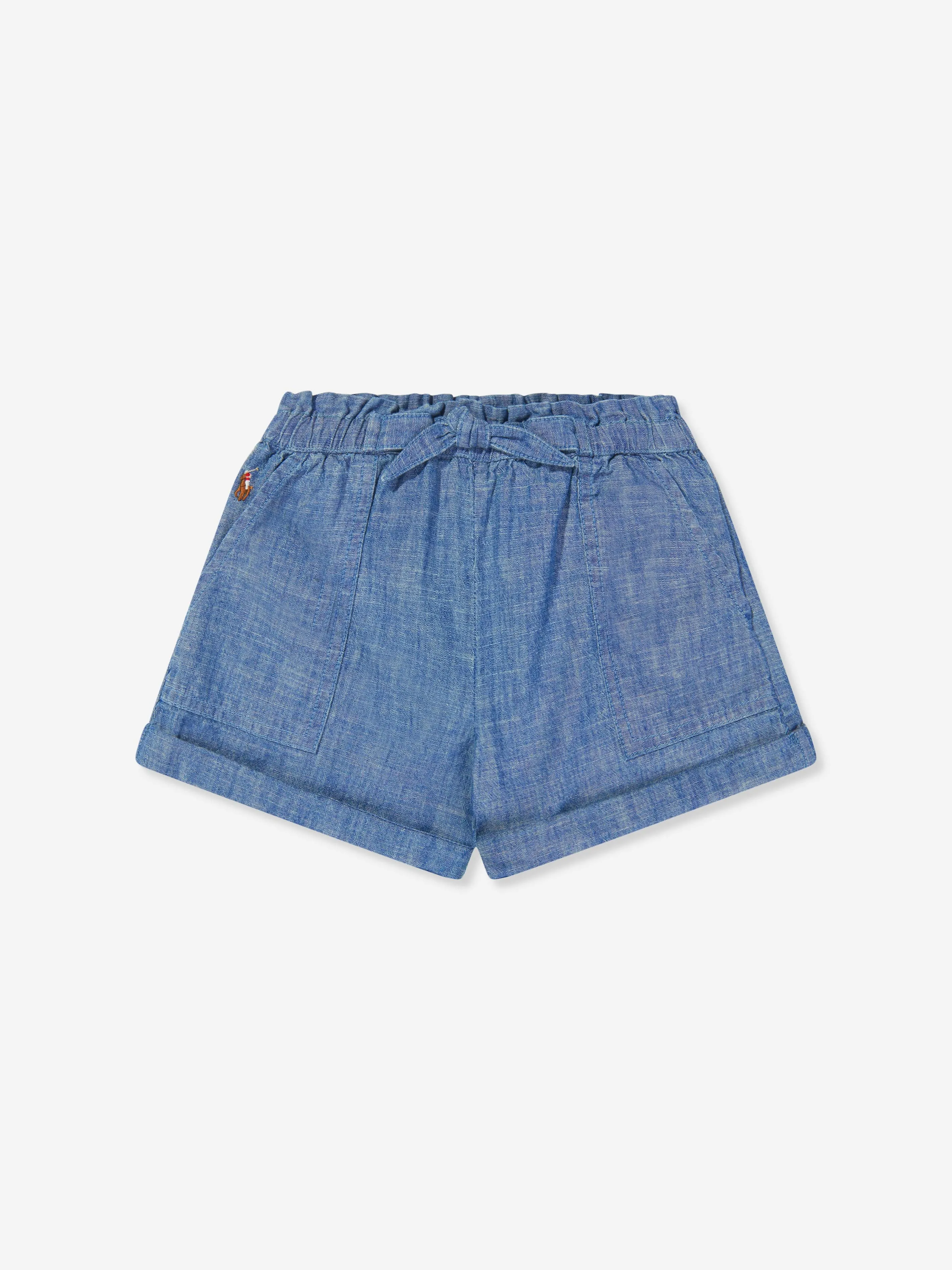 Ralph Lauren Girls Chambray Logo Shorts in Blue