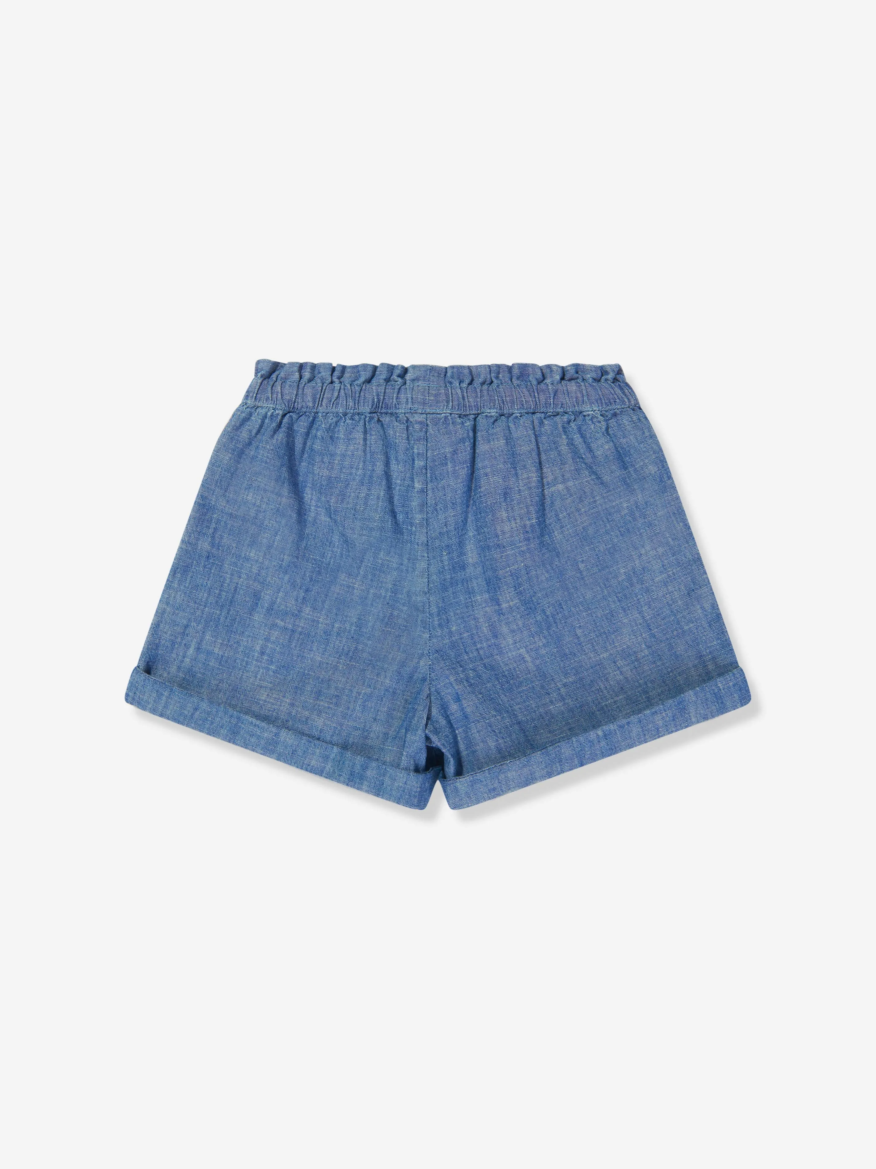 Ralph Lauren Girls Chambray Logo Shorts in Blue