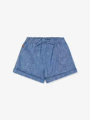 Ralph Lauren Girls Chambray Logo Shorts in Blue