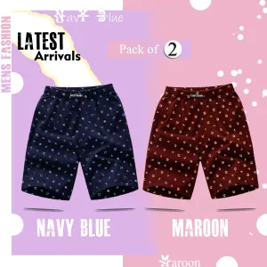 Regular Fit New Trendy and Casual Printed Premium Boxer Shorts Combo ( Pack of 2 ) For Men | Maroon Navy Blue | By LazyChunks