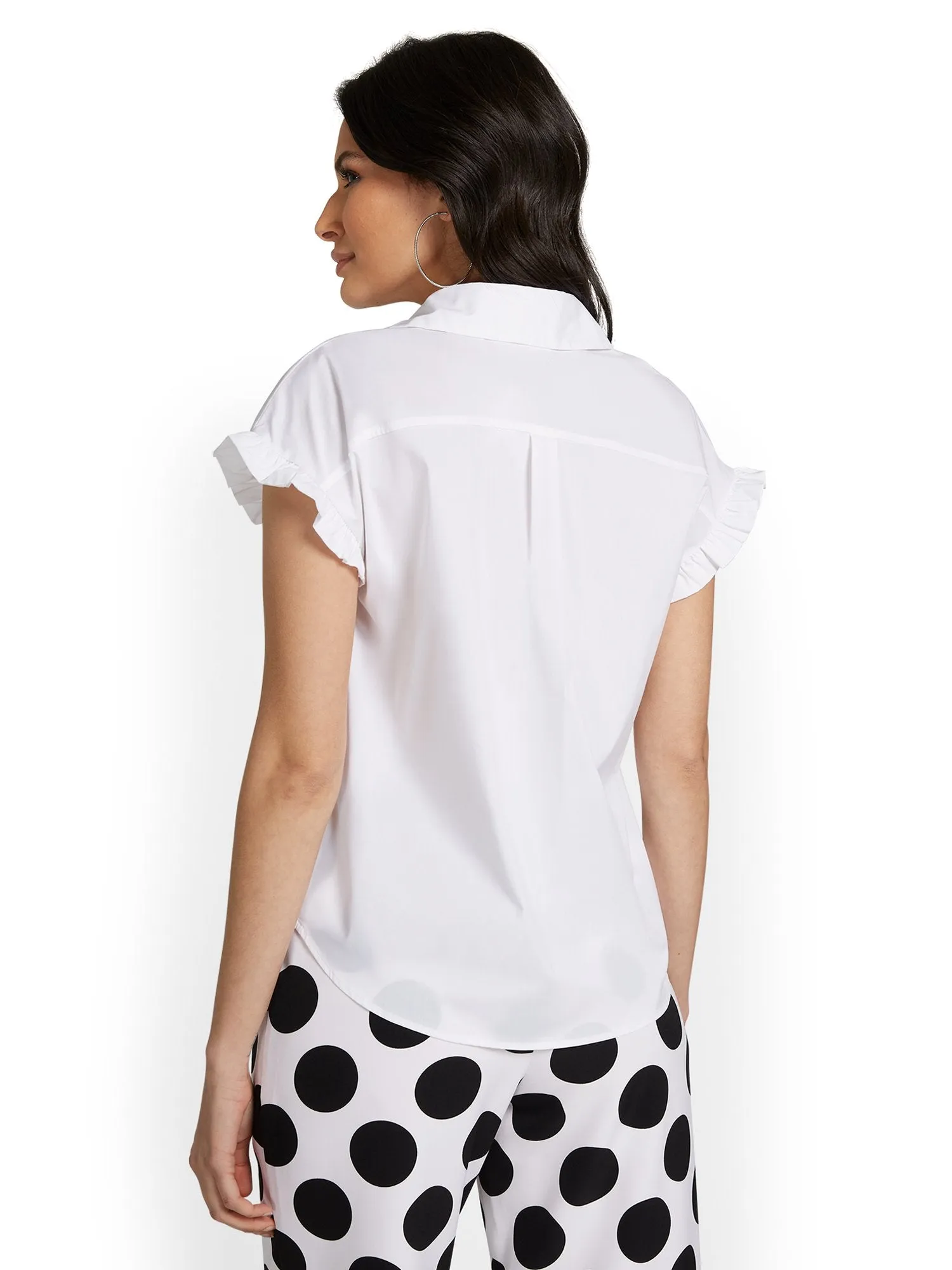 Ruffle Button-Front Poplin Shirt