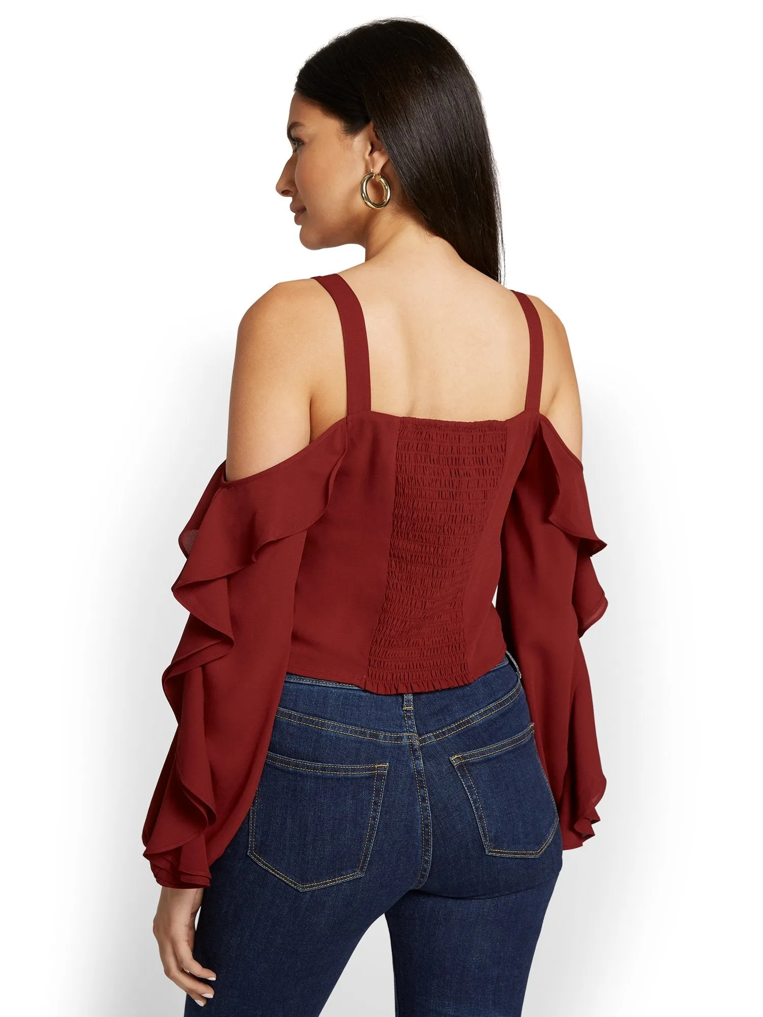 Ruffle-Sleeve Cold-Shoulder Top