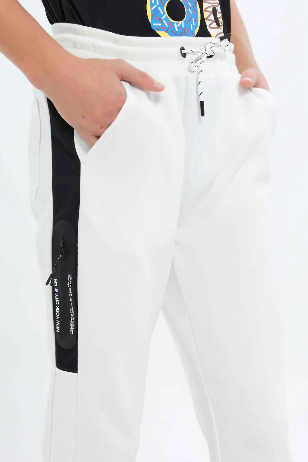 Senior Boys White Biker Knee Active Pant