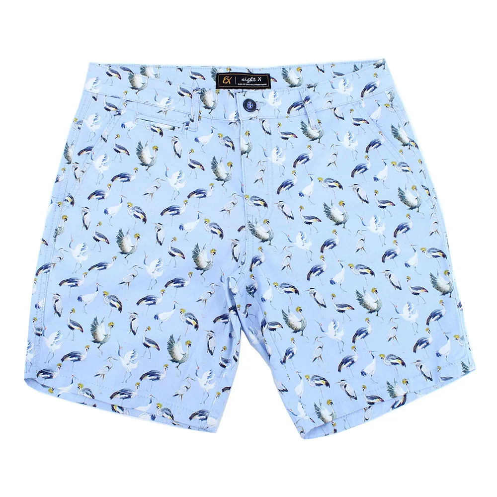 Sky Blue Crane Print Shorts