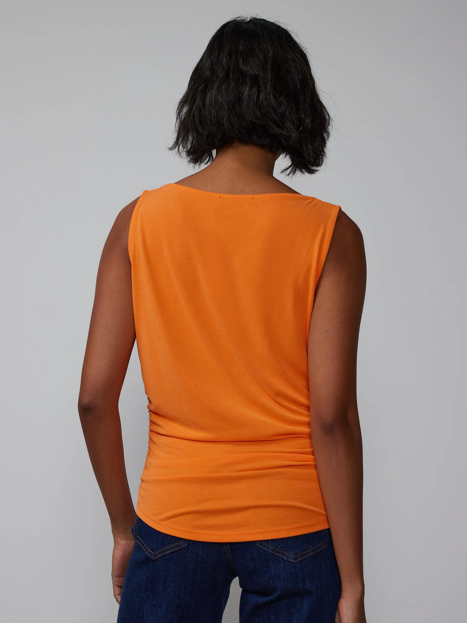 Sleeveless Cupro Ruched Cowl Tank