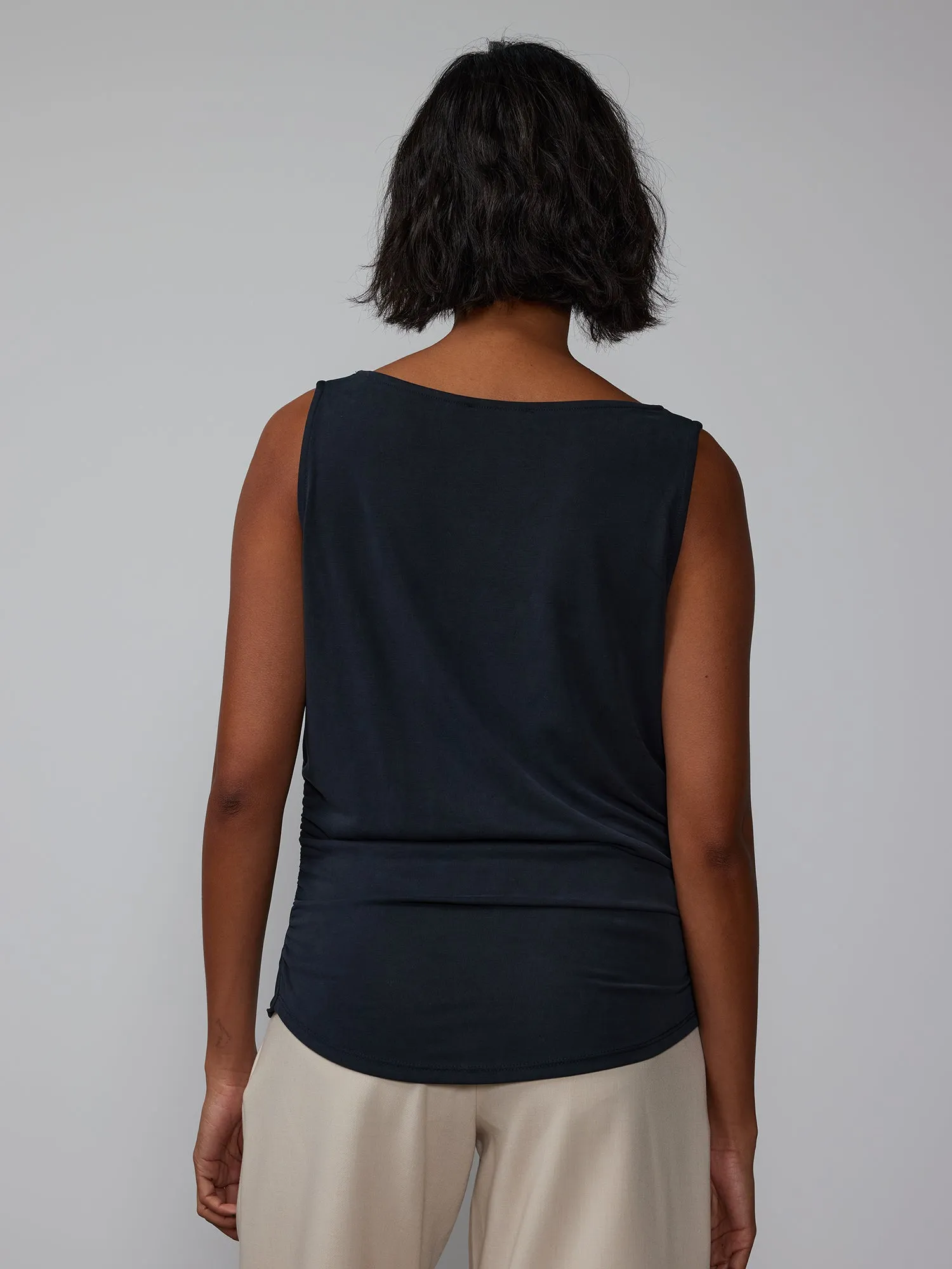 Sleeveless Cupro Ruched Cowl Tank