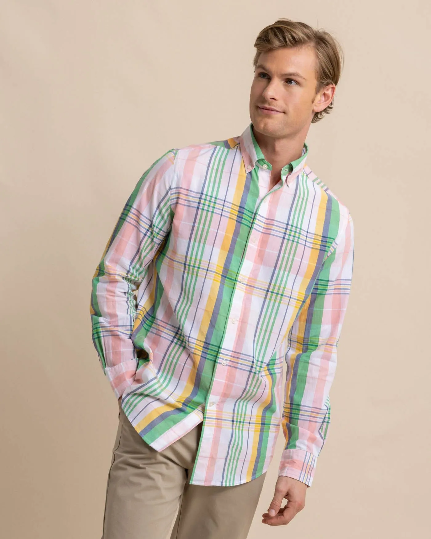 Springers Point Madras Plaid Long Sleeve Sport Shirt