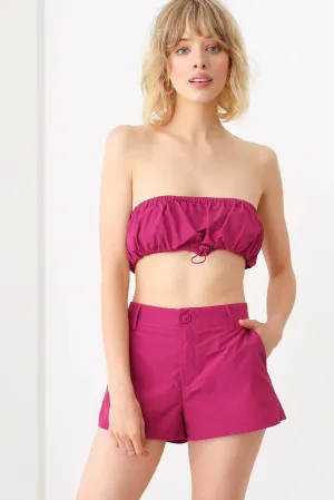 Strapless Front Toggle Drawstring Crop Top & Mid Waist Short Set