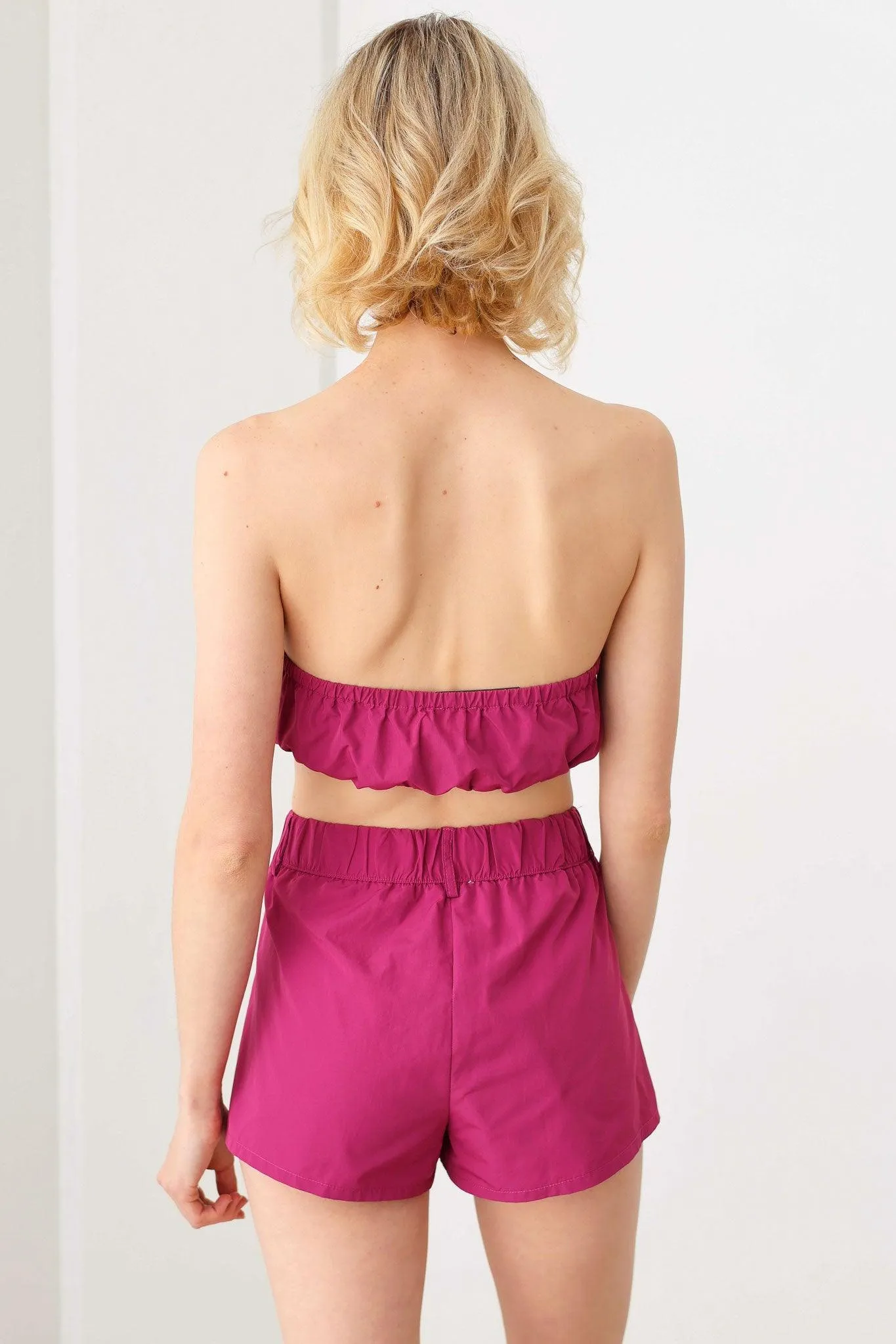 Strapless Front Toggle Drawstring Crop Top & Mid Waist Short Set