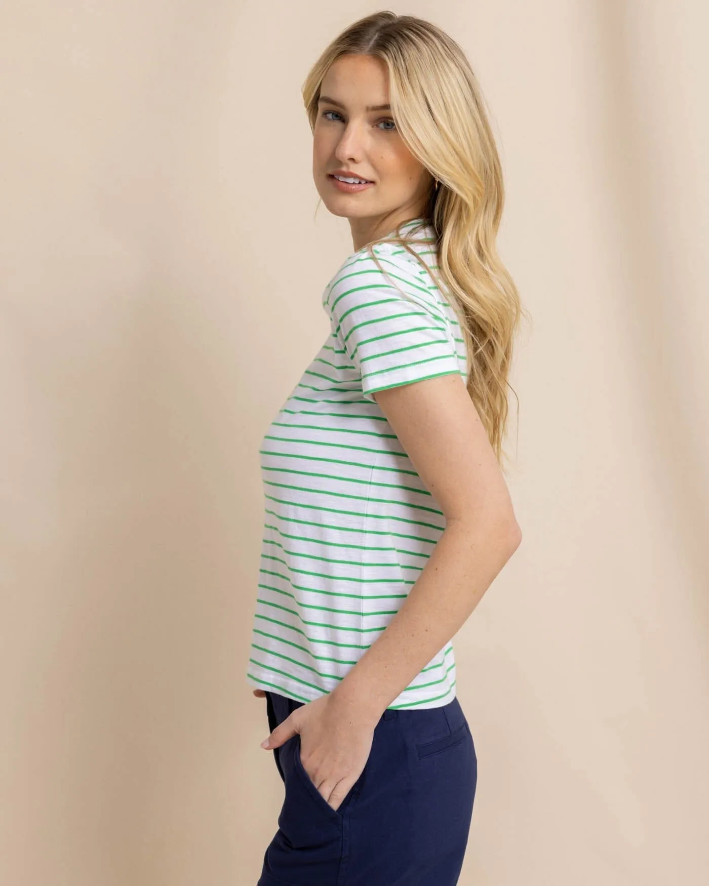 Sun Farer Stripe Crewneck T-Shirt - Lawn Green