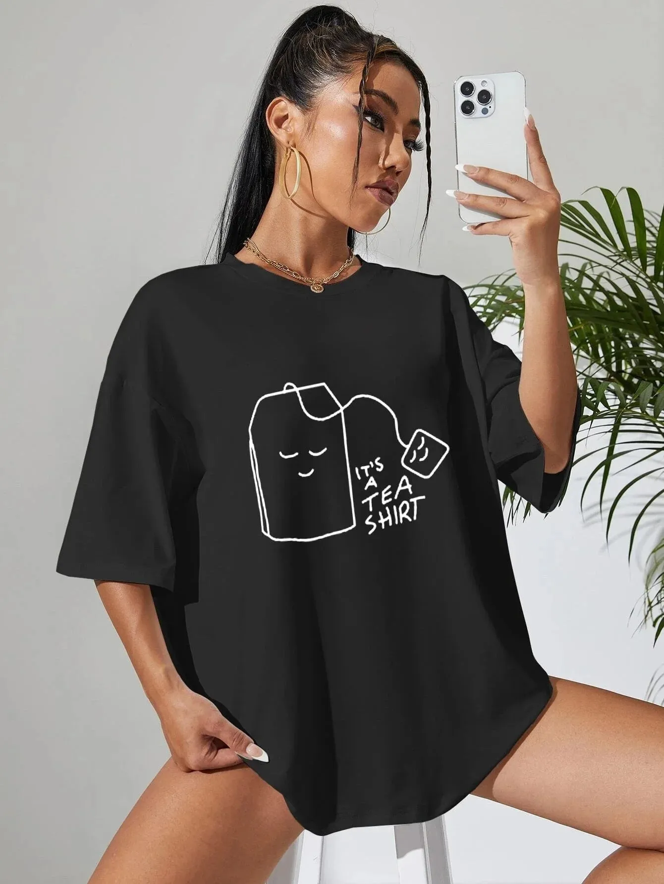 SXV  'IT'S A TEA SHIRT’ Printed Cool Aesthetic Oversized T-shirt