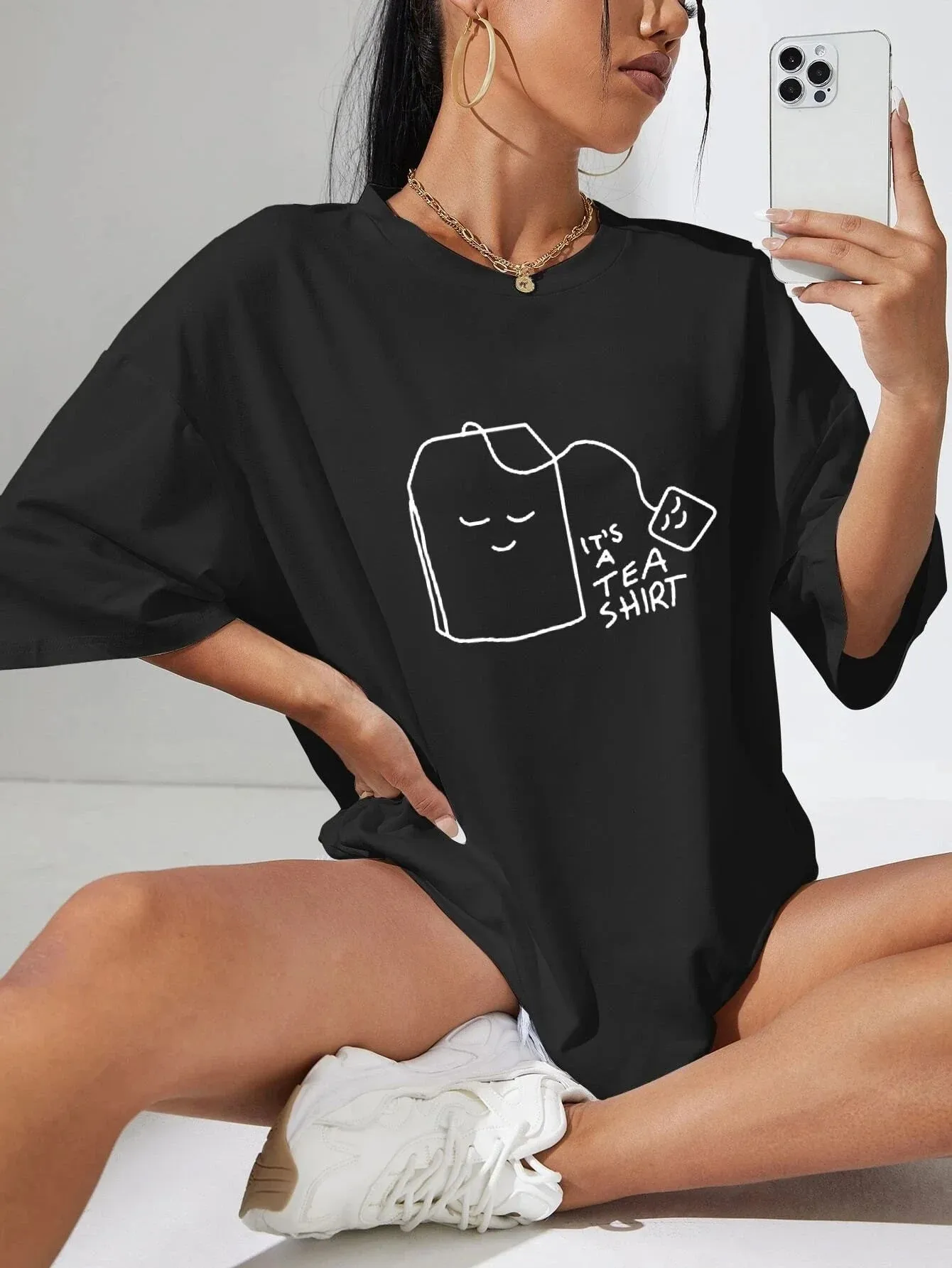 SXV  'IT'S A TEA SHIRT’ Printed Cool Aesthetic Oversized T-shirt