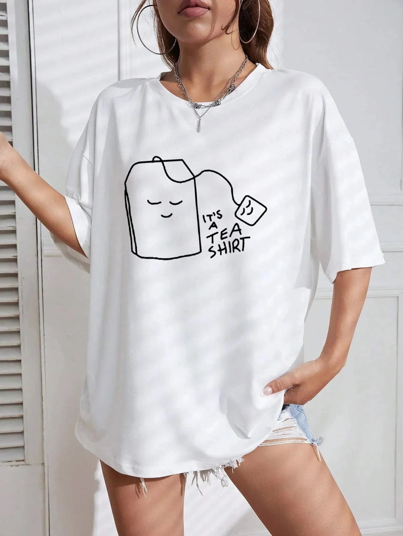 SXV  'IT'S A TEA SHIRT’ Printed Cool Aesthetic Oversized T-shirt