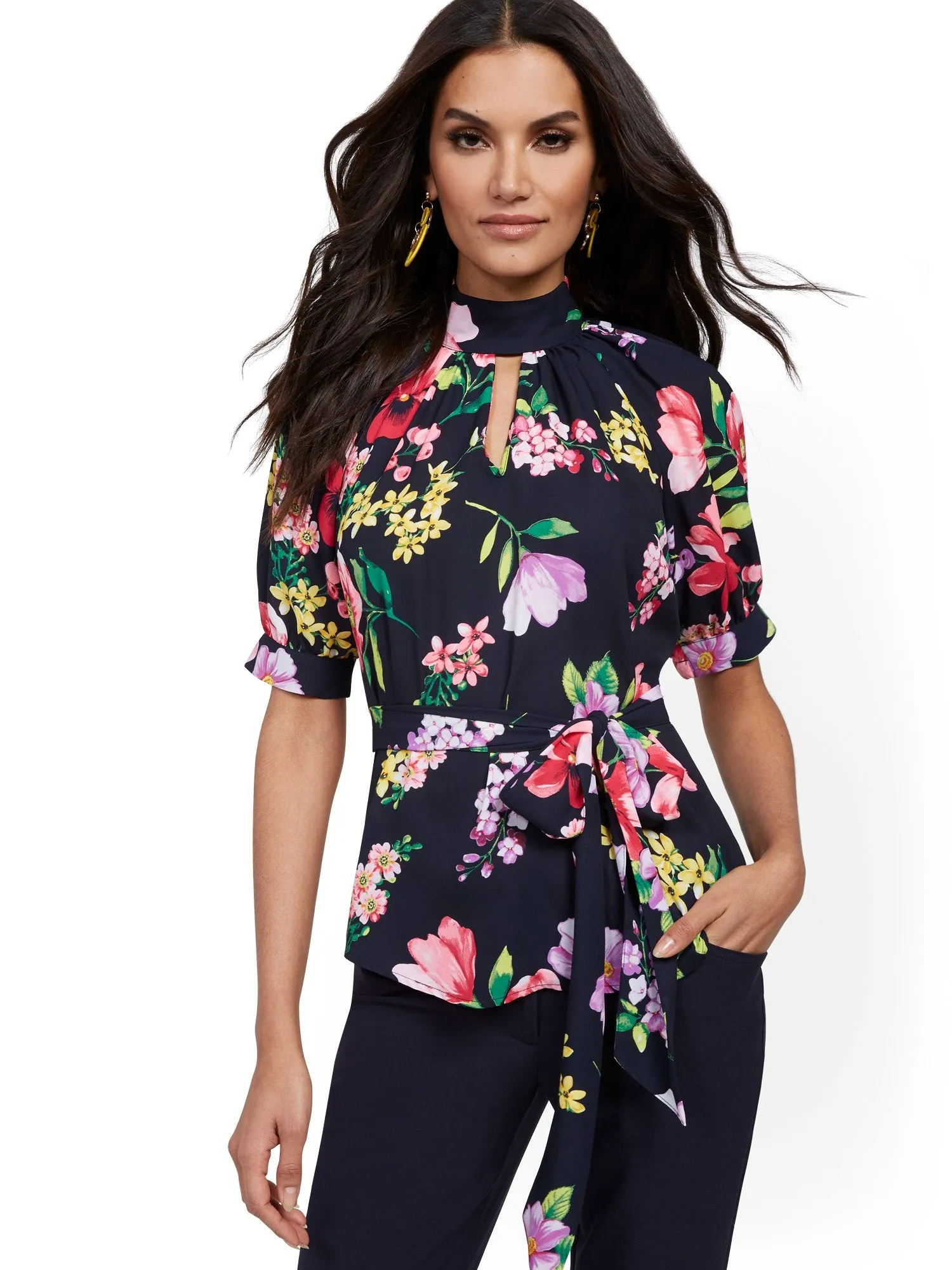 Tall Floral Puff-Sleeve Blouse - 7th Avenue