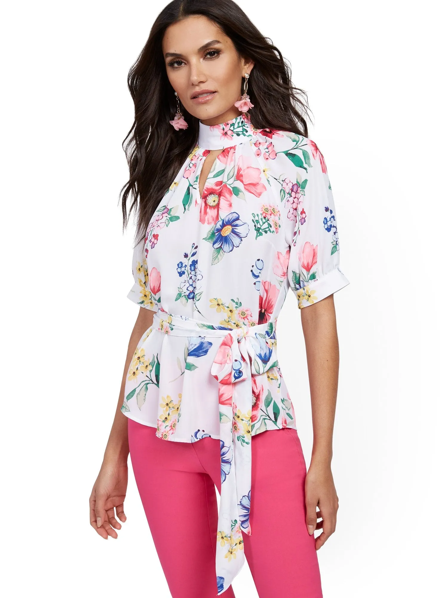 Tall Floral Puff-Sleeve Blouse - 7th Avenue