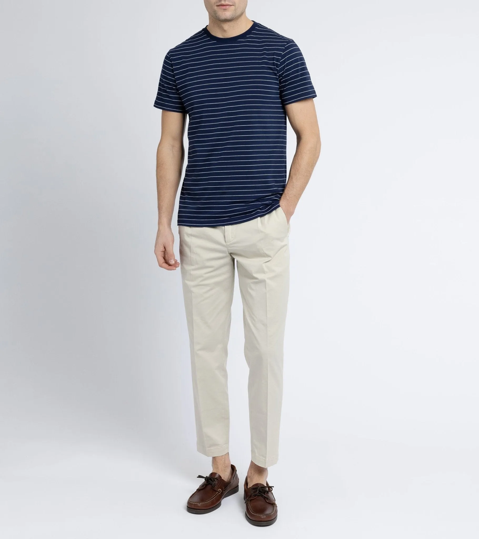 Trunk York Organic Cotton Fine Stripe T-Shirt: Navy