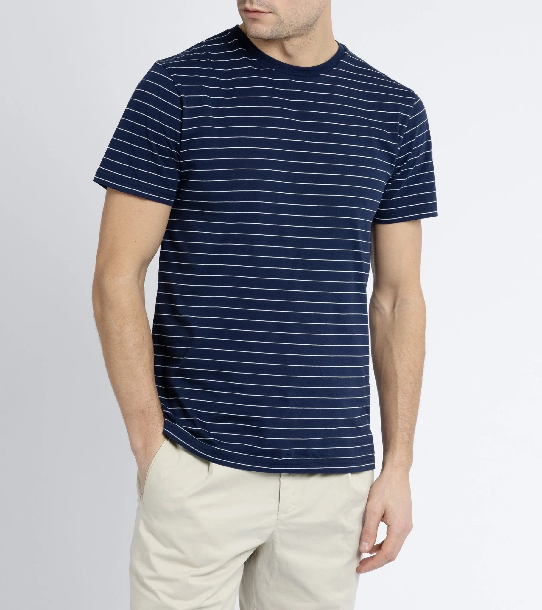 Trunk York Organic Cotton Fine Stripe T-Shirt: Navy