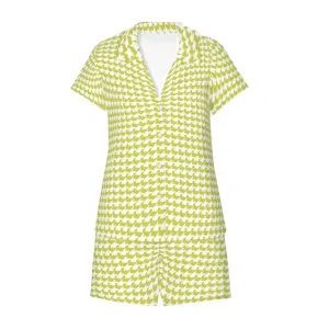 Vampire Art Classic Retro Houndstooth Women's Short-Sleeved Pyjama Set - Pear Green