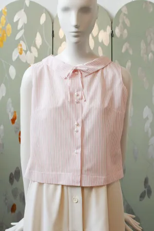 Vintage 1960s Pink Striped Blouse With Peter Pan Collar And Bow, Small