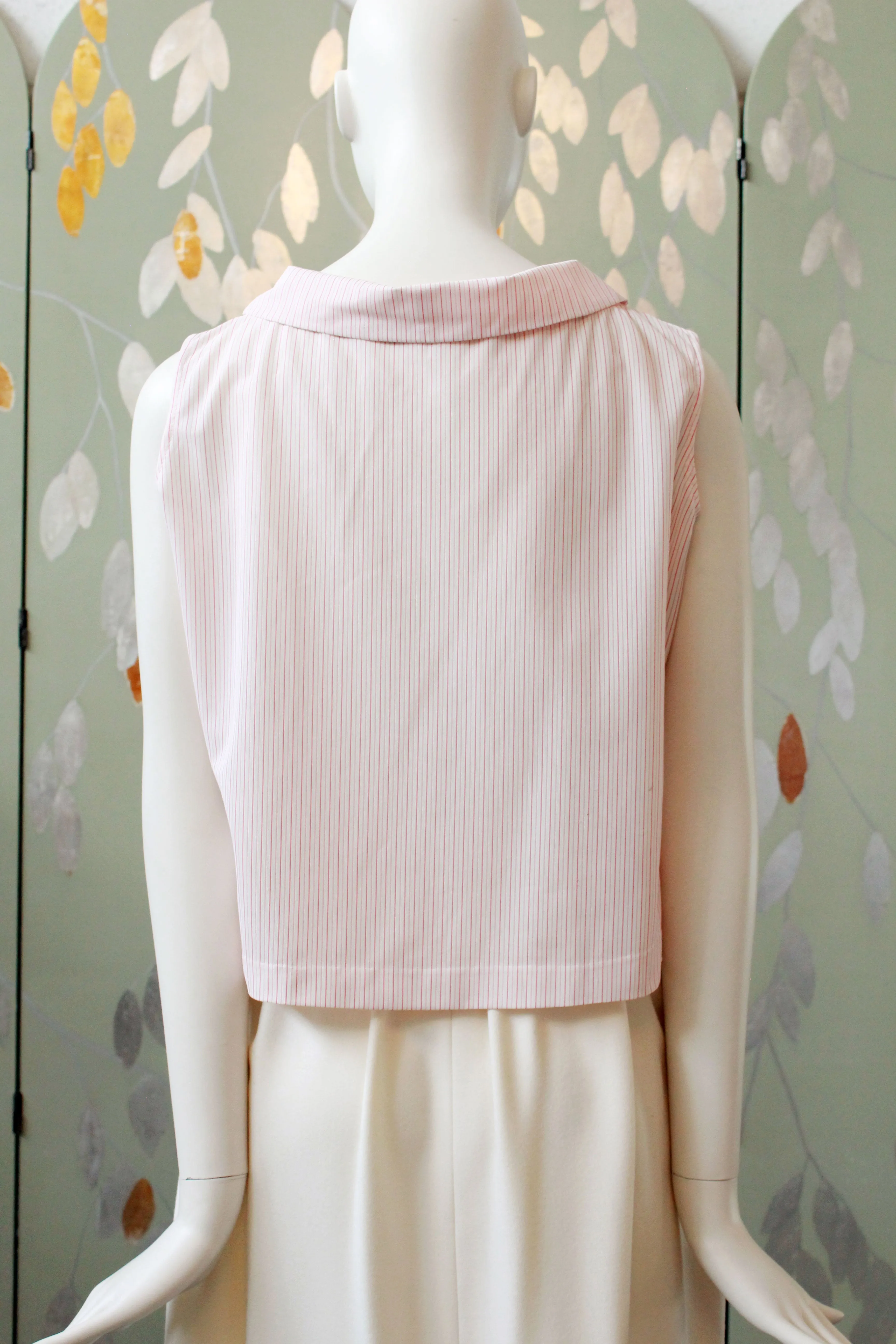 Vintage 1960s Pink Striped Blouse With Peter Pan Collar And Bow, Small