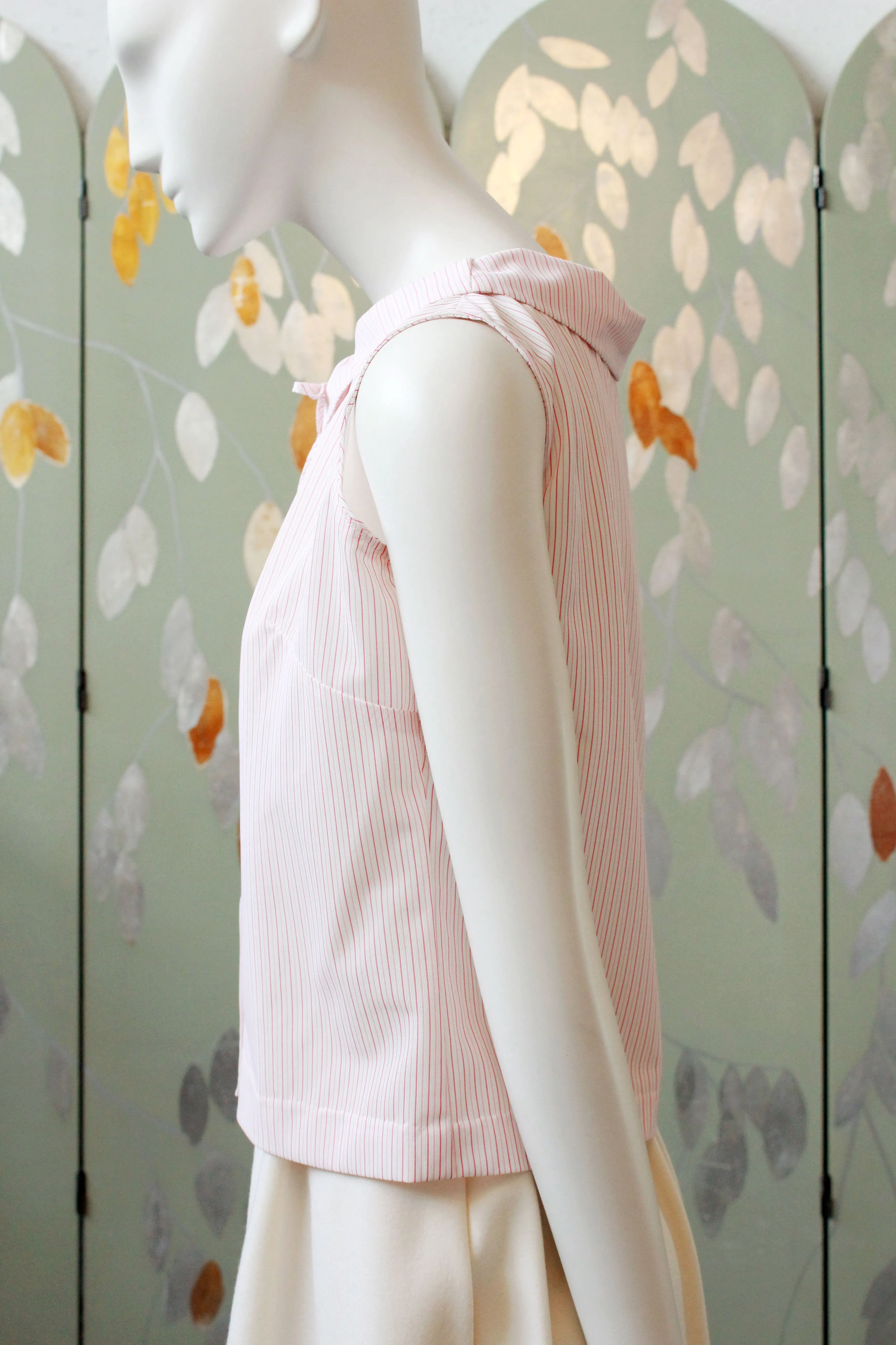 Vintage 1960s Pink Striped Blouse With Peter Pan Collar And Bow, Small