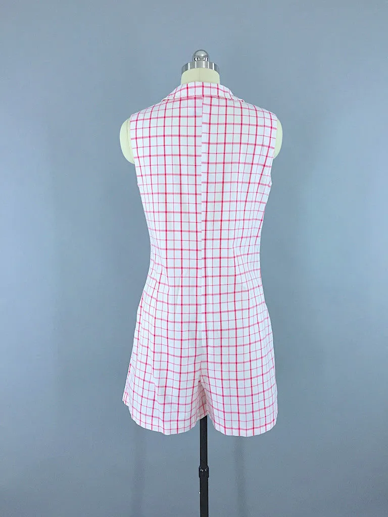 Vintage Preppy Pink Plaid Jumpsuit