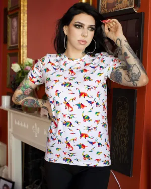 White Rainbow Dinosaur T Shirt