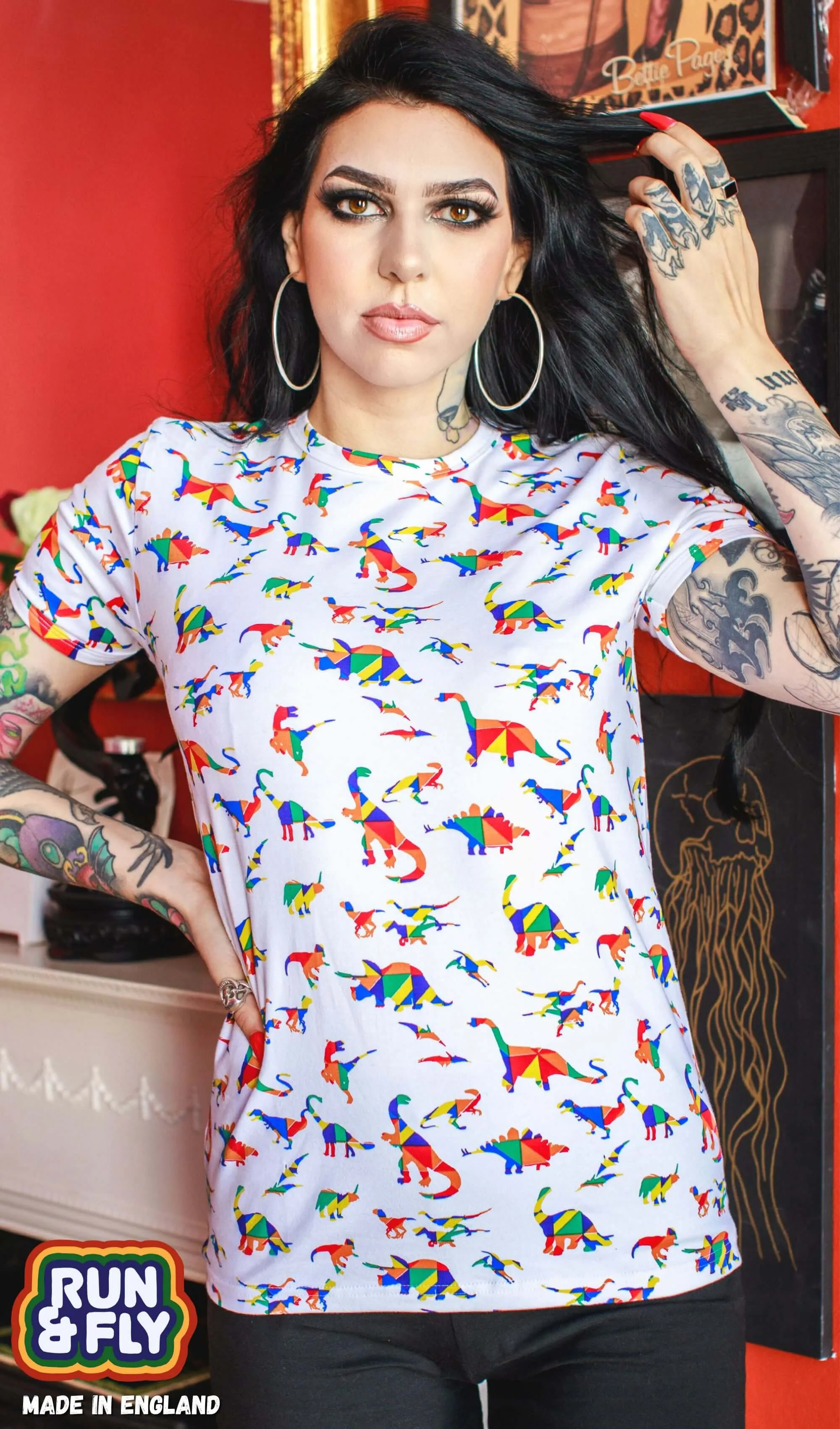 White Rainbow Dinosaur T Shirt