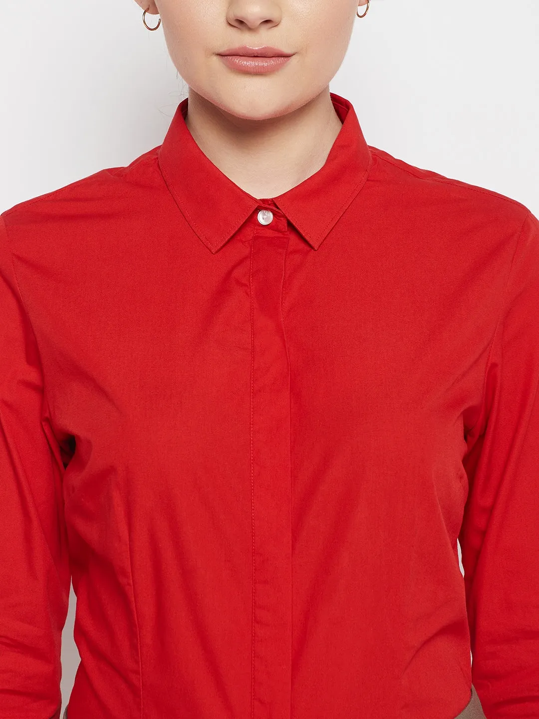 Women's Formal  Red Regular Full Sleeve  Shirt