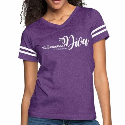 Womens Graphic Vintage Sport T-shirt, Wonderfully Created Diva