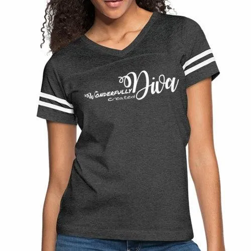 Womens Graphic Vintage Sport T-shirt, Wonderfully Created Diva