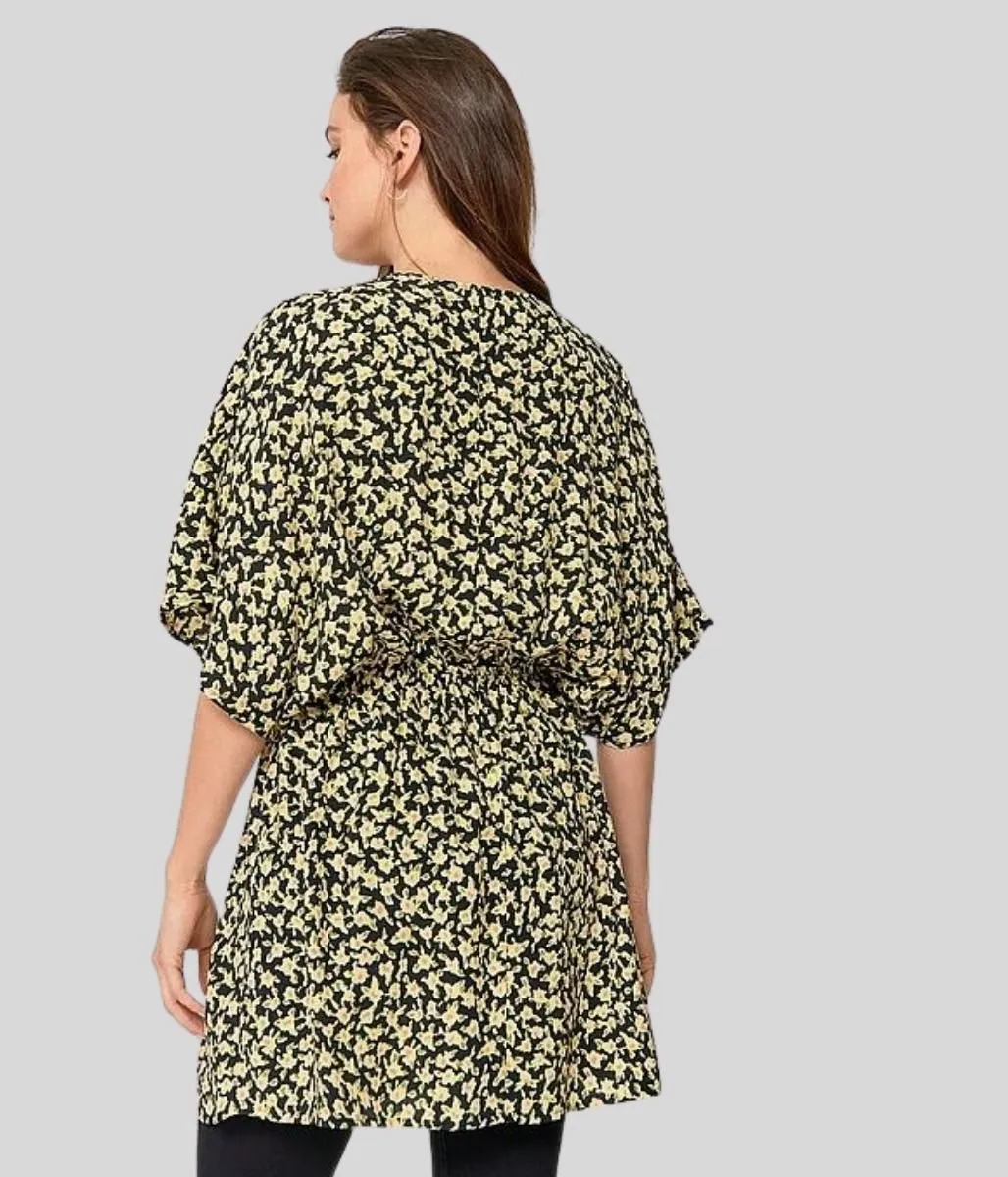 Yellow Flower Print Nora Tunic Top 8/10